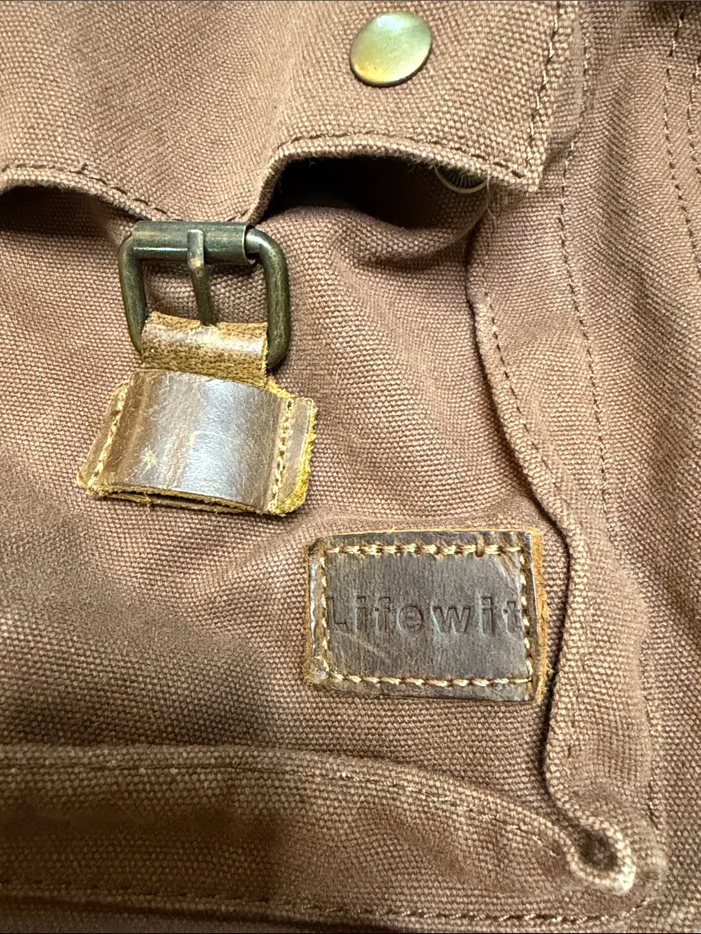 Mens Brown Canvas Messenger Bag with Leather Trim
